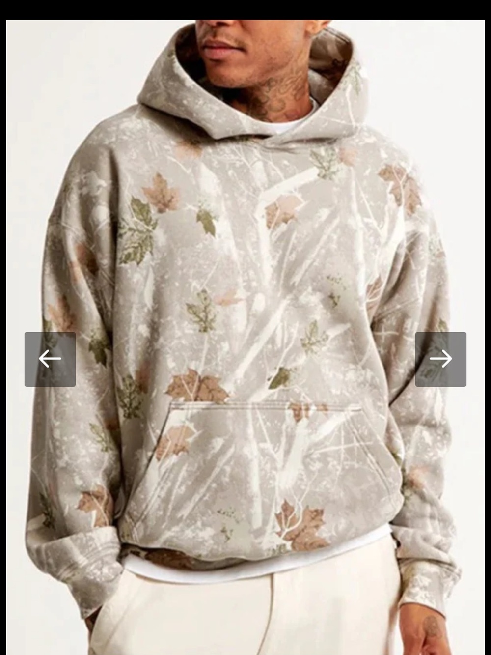 Abercrombie & Fitch Beige Leaf-Print Hooded Sweatshirt | M